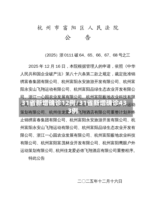 31省新增确诊12例/31省新增确诊433例
