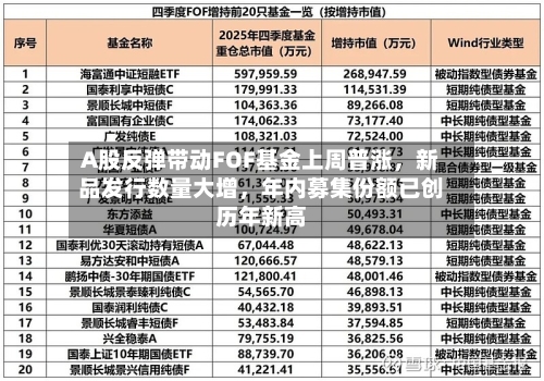 A股反弹带动FOF基金上周普涨，新品发行数量大增，年内募集份额已创历年新高