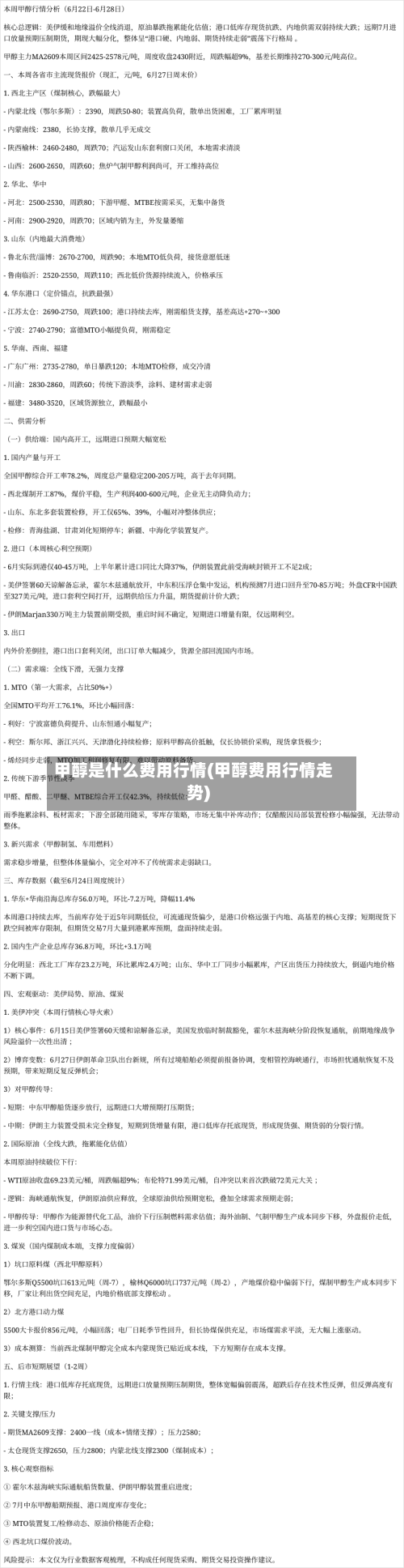 甲醇是什么费用行情(甲醇费用行情走势)