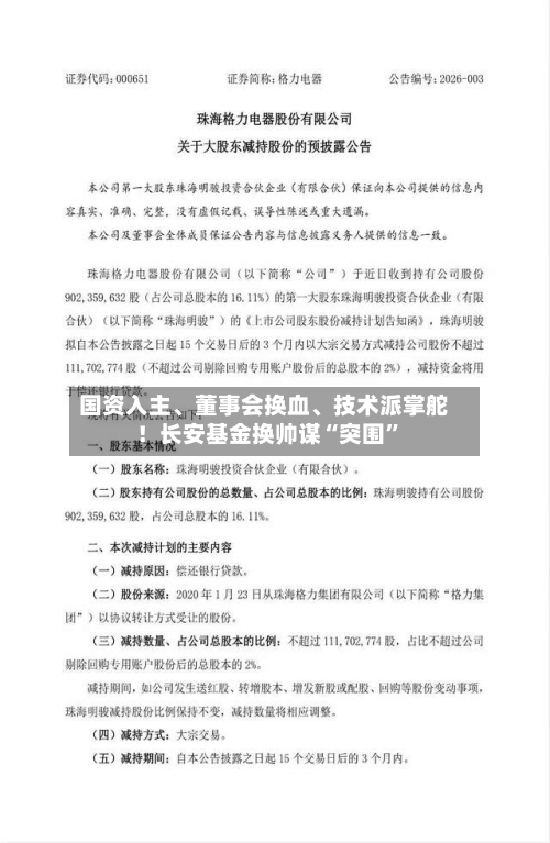 国资入主、董事会换血、技术派掌舵！长安基金换帅谋“突围”
