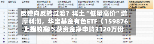 反弹向反转过渡？稀土“低量高价”增厚利润，华宝基金有色ETF（159876）比较高上探1.34%获资金净申购3120万份