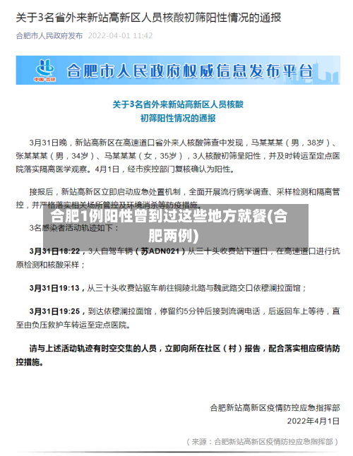 合肥1例阳性曾到过这些地方就餐(合肥两例)