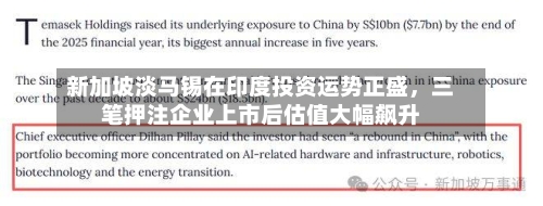 新加坡淡马锡在印度投资运势正盛，三笔押注企业上市后估值大幅飙升
