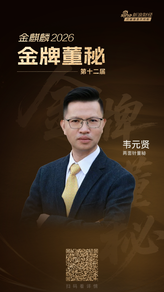 两面针董秘韦元贤荣获第十二届金麒麟·金牌董秘荣誉